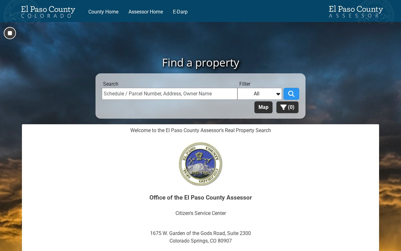 Fountain residents directory property search interface for El Paso County parcels