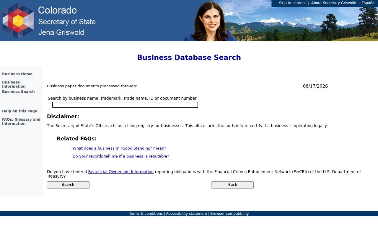 Fountain residents directory Colorado business entity search