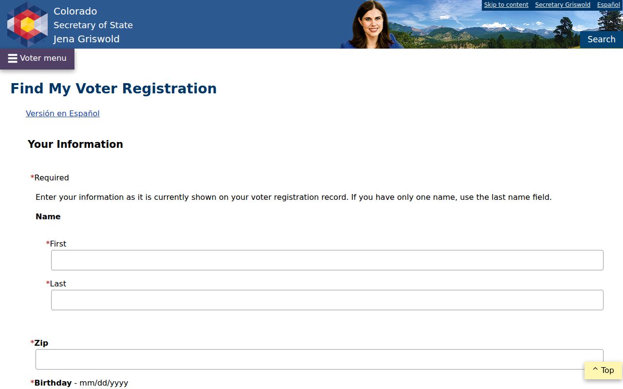 Fountain residents directory Colorado voter registration lookup form